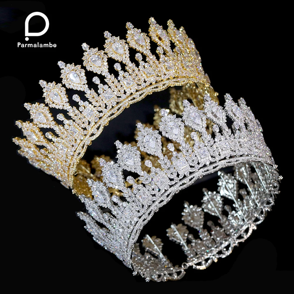 

Luxury Round Bride Crown Zirconia Big Tiara Wedding Hair Accessory Queen Crowns Diadem For Women Headband Wedding Accessories