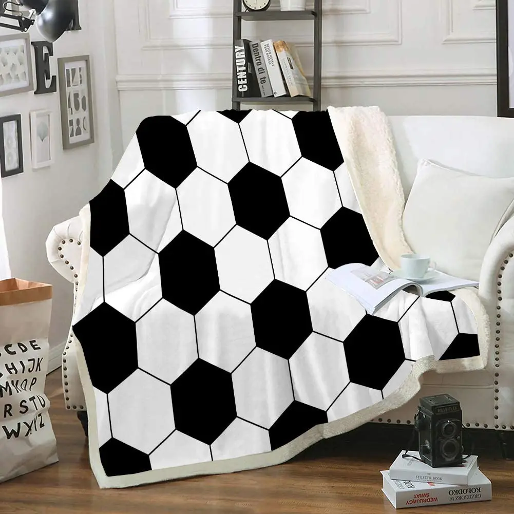 

Soccer Blanket Black White Throw Blanket Football Sherpa Fleece Blanket Sports Blanket for Boys Girls Teens Soft Warm Blanket fo