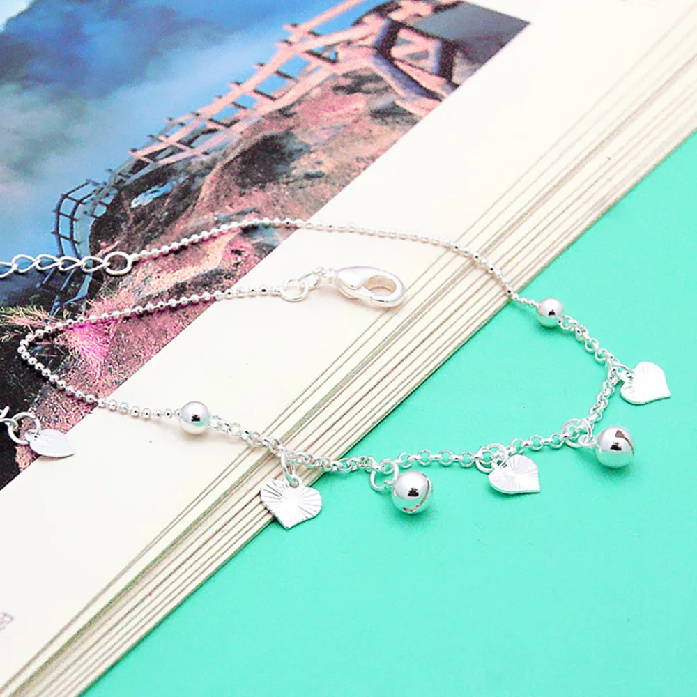 Женский браслет с подвеской в виде сердца из серебра 925 пробы 28 см | Украшения и