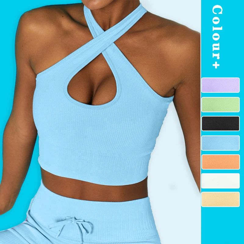 

2021 New Women Cross Beauty Back Sports Underwear Gym Training Fitness Running Push Up Tops Gathering Shockproof Female Sexy Bra