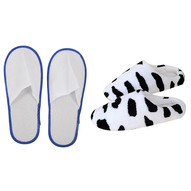 

21 Pairs Slippers: 20 Pairs Hotel Disposable Guest Shoes Blue & 1 Pair Home Anti-Slip Shoes Black M