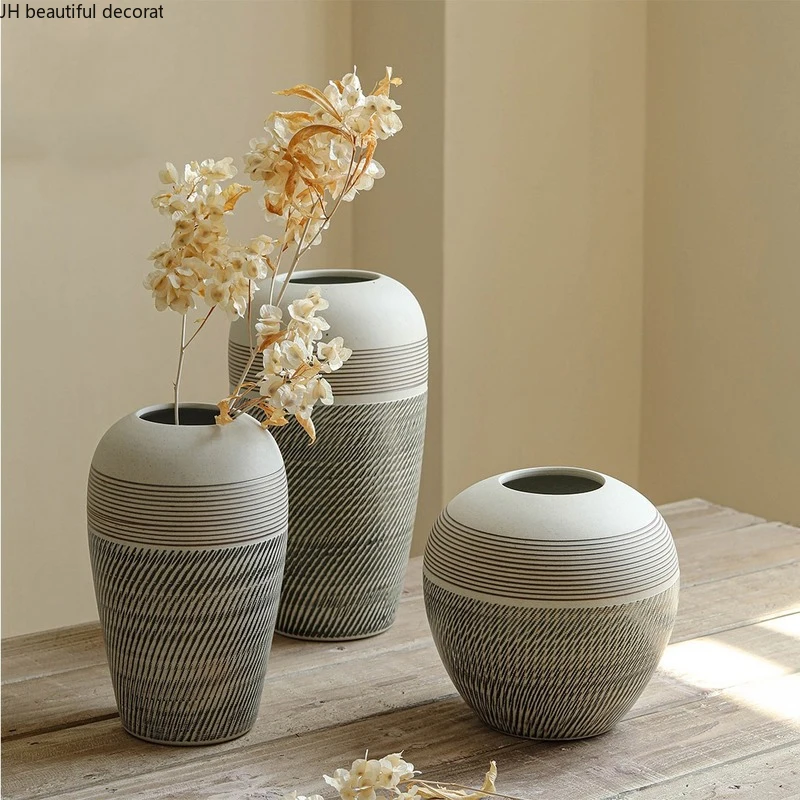 

Modern Minimalist Desktop Ceramic Vase Living Room Retro Simulation Flower Arrangement Accessories Home Decoration Vase