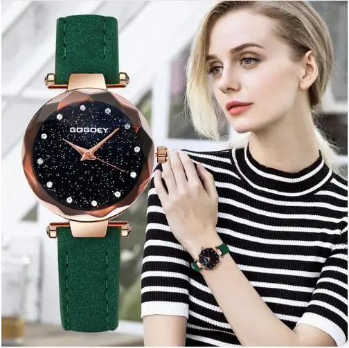 

Fashion Best Selling Women Leather Buckle Starry Sky Watch Casual Luxury Women Geometric Surface Quartz montre femme reloj mujer