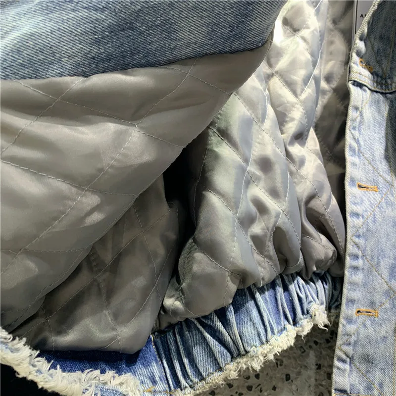 

Winter 2020 New Big fox fur collar Patchwork Thicken Denim Jacket Female Streetwear Warm Parkas Women Loose Cotton Outwear