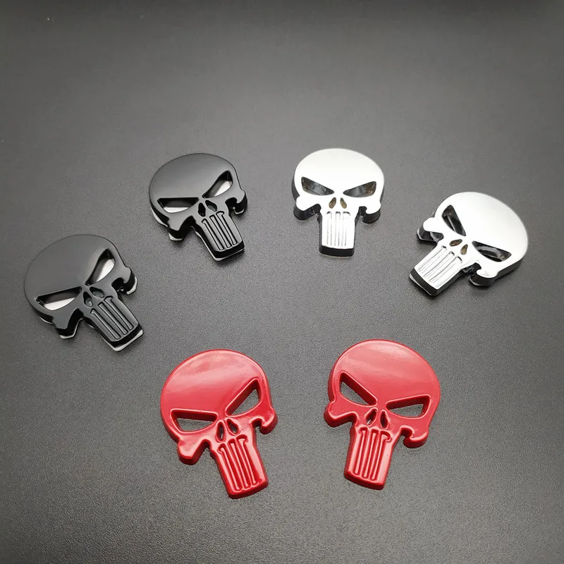 

2 pcs Punisher metal badge magwell sticker Metal Decal Sticker 3D Motorcycle Car emblem self adhesive DIY Punisher Skull badges