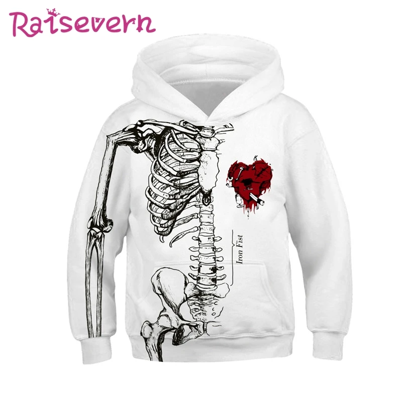 Детские толстовки с капюшоном 3D принтом черепа на Хэллоуин пальто унисекс