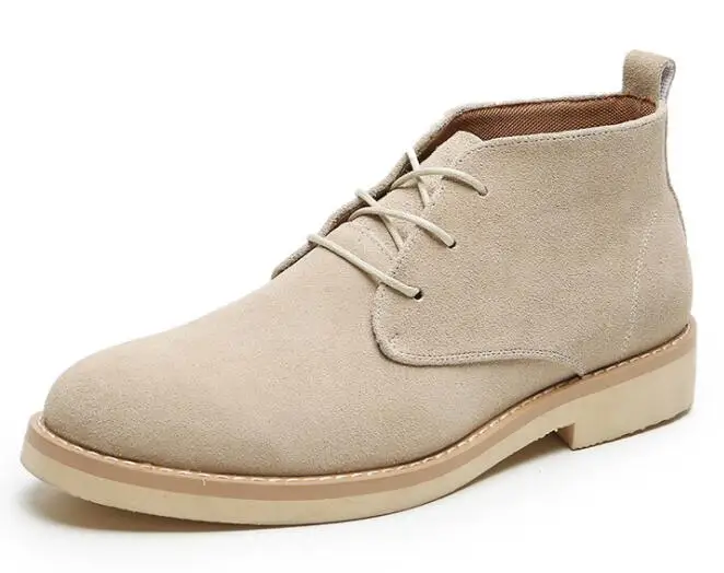 short beige Мужские ботинки челси из натуральной кожи; роскошные мужские Ботильоны; мужская повседневная обувь; Мужская обувь с острым носком; винтажные мотоциклетные ботинки - Цвет: short beige