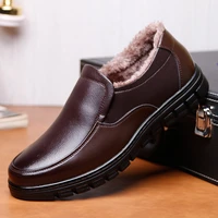 real leather boots men winter shoes big size 46 short plush water proof thick sole boots loafers fashion mens winter footwear