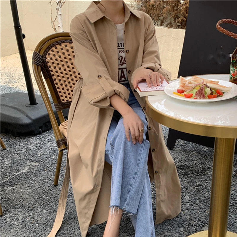 Тренчкот Sungtin женский с поясом минималистичный однобортный длинный тренчкот