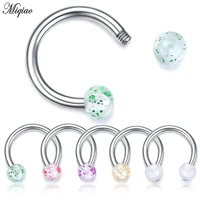 miqiao 2 pcs hypoallergenic body piercing new round sequined horseshoe stem nose ring eyebrow nails