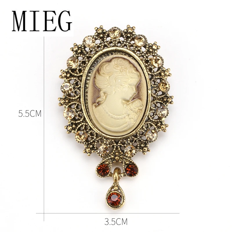Бренд MIEG, винтажный стиль, голова Виктории, камея, брошь на булавке с кристаллами