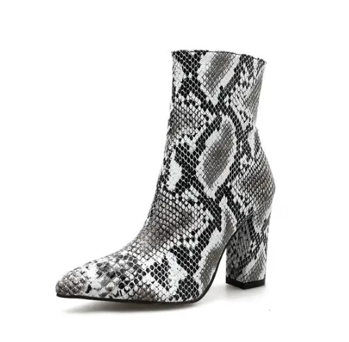 Женские ботинки на молнии ботильоны со змеиным принтом модная женская пикантная