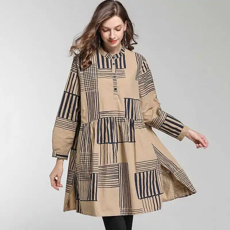 Блузка женская с принтом воротником-стойкой и длинным рукавом оверсайз весна 2020 |