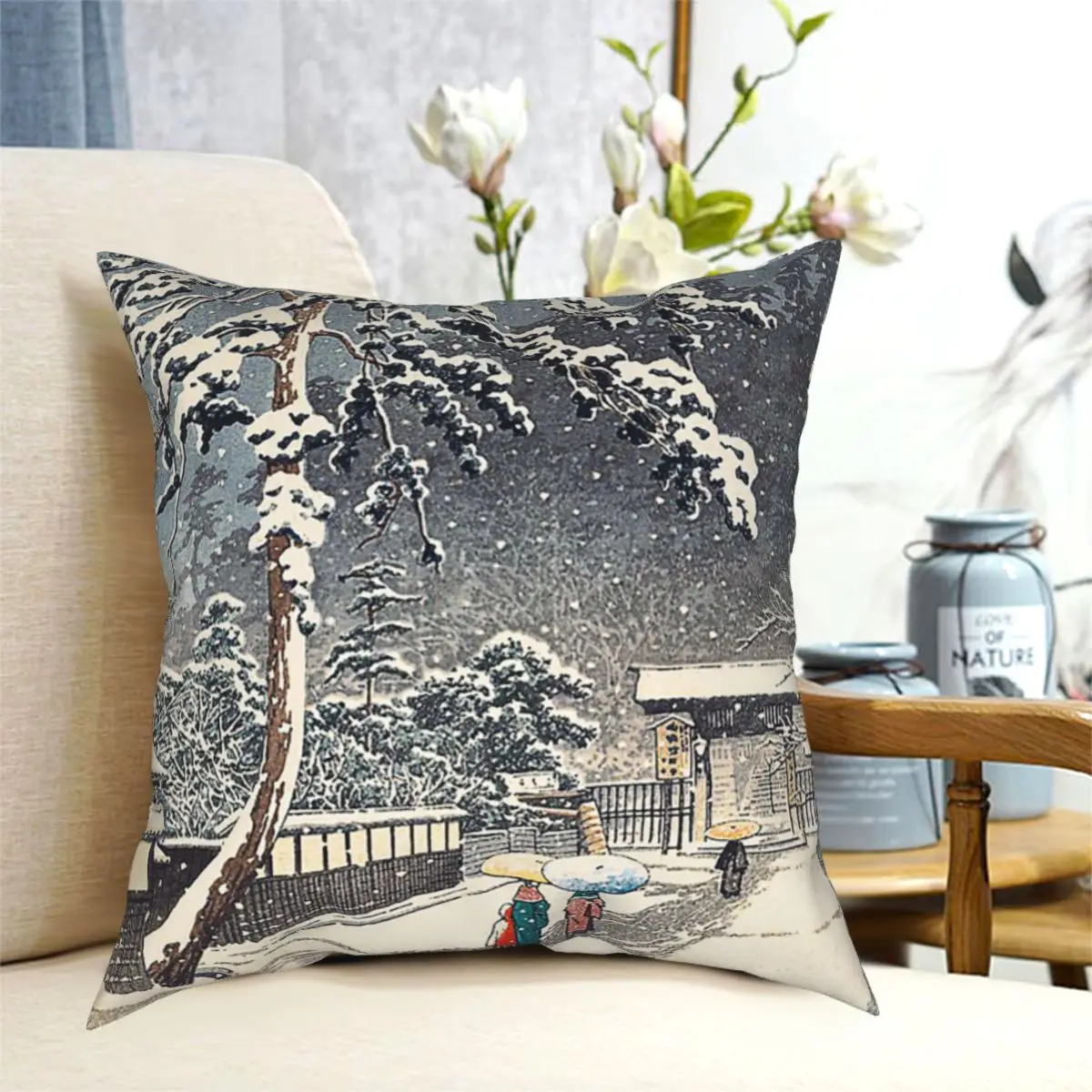 

New Sale snow winter At Ikegami By Kawase Hasui Throw Pillow Cushion Cover Decorative Pillowcases Case Home Sofa Cushions