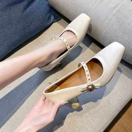 

Mary Jane women's shoes spring 2021 new wild square toe buckle heel shoes