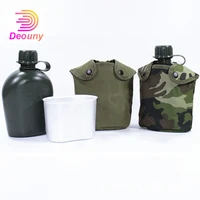 deouny plastic army flask bottle military training flask and aluminum lunch box 3pcs outdoor vintage water bottle 800ml