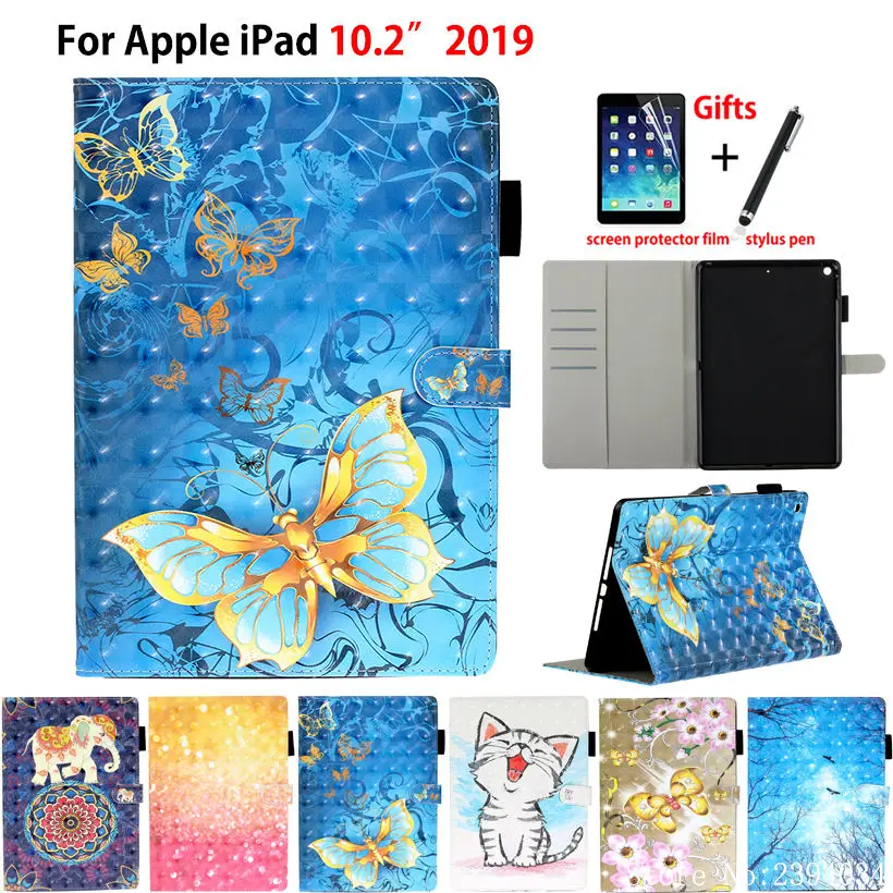 

Чехол для iPad 10,2 2019, чехол для Apple iPad 7-го поколения A2200 A2198 A2232, чехол с мультяшным 3d-рисунком, чехол-подставка, чехол + подарок