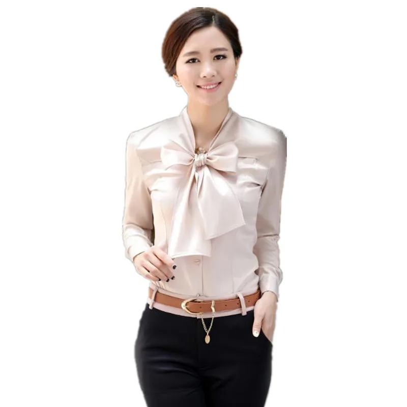 Женская блузка с длинным рукавом приталенная элегантная офисная рубашка белого