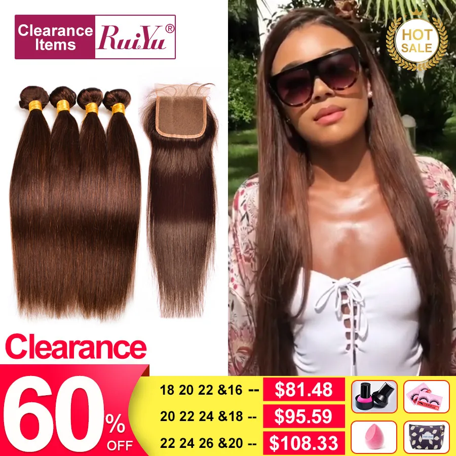 Human Hair Bundles With Closure Straight Hair Bundles With Closure Brazilian Hair Weave Bundles With Closure RUIYU Non-Remy Hair