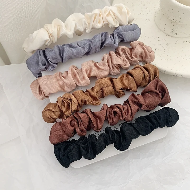 

Delysia King 6Pcs/Set Girls Leisure Elastic Hair Bands Satin Silk Scrunchies Ties Rope Women Ponytail Hair Holder Accessories