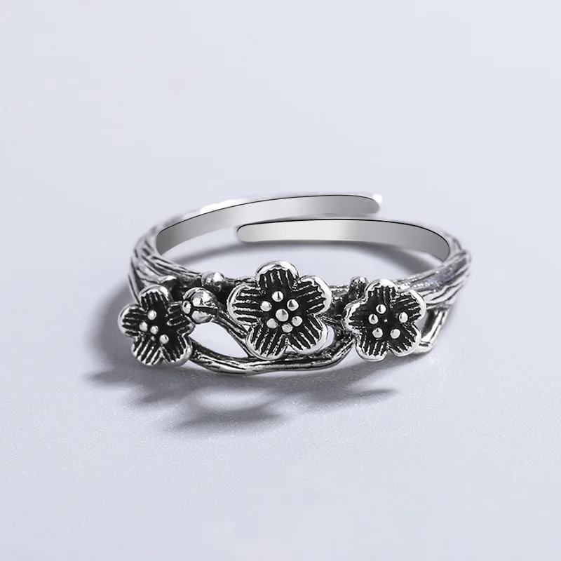 

Новинка! Винтажное открытое серебряное кольцо в виде цветка сливы для женщин и девушек из тайского серебра 925 пробы, ювелирные изделия, бижу...