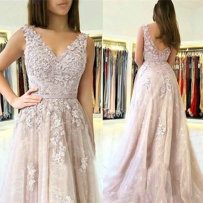 Sexy A-Line V-Neck Evening Dresses Wear Formal Prom Gowns Lace Floor Length Vestidos De Gala Gown Robe Soiree | Свадьбы и торжества