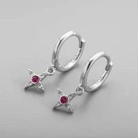 new fashion star cross hoop earrings for women red zircon stone tiny huggies simple earring piercing hoops accessories jewelry