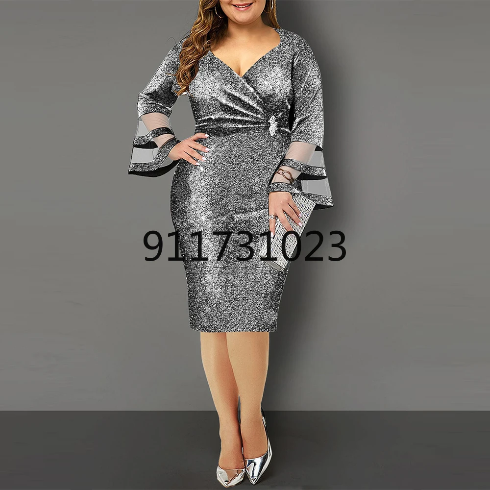 Summer Dress Women 2021 Elegant Sexy V Neck Bright Silk Mesh Evening Wedding Party Plus Size High Waist Bodycon Dresse 5XL | Тематическая