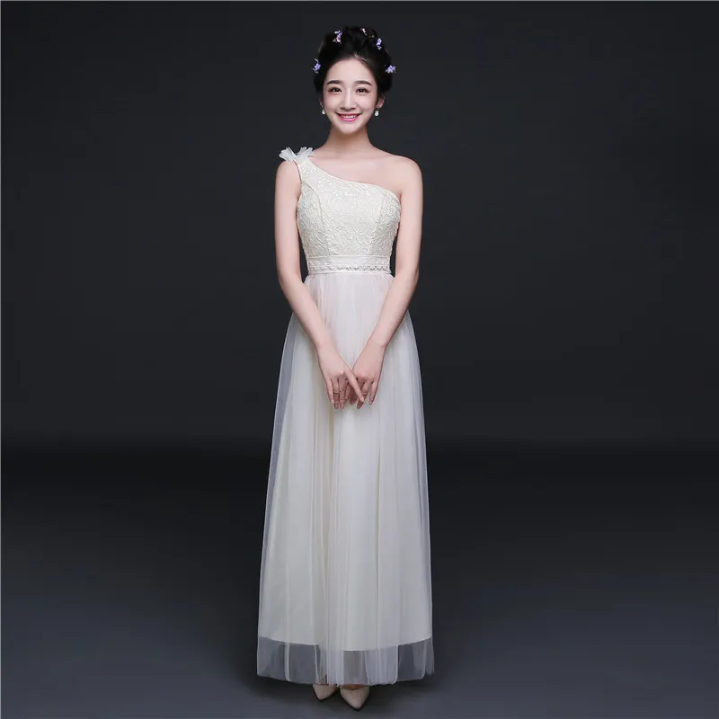 

F243 Girl Pink Purple White One Shoulder Bridesmaid Dresses 2021 Summer Ankle-Length Wedding Party Graduation Robes Sweet Memory