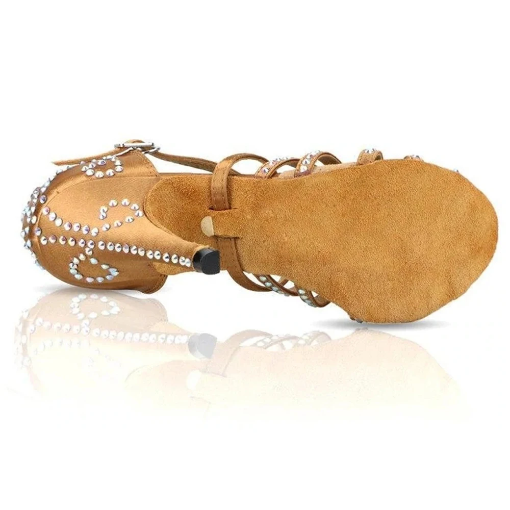 Satin Latin dance shoes Women Rhinestones women Salsa Party Sandal shoes high heel  Ballroom dancing shoes