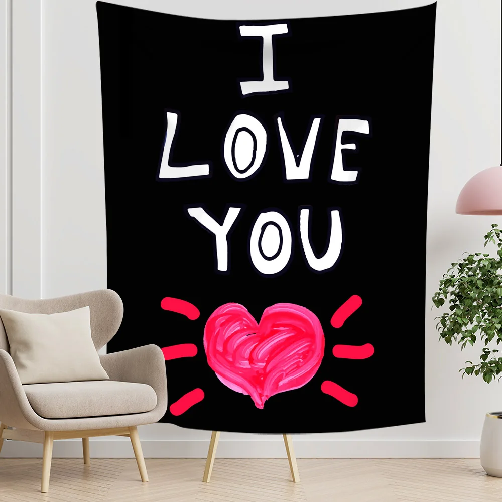 

Printed Tapestry Wall Hanging Aesthetic Anime Hearts Tapestry Valetine's Day Home Bedroom Decor Witchcraft 0.75*1/1.3*1.5/1.5*2m