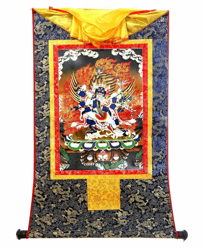

13 Inch Tibet Thangka Vajra - Wrathful Vajrakilaya Brocade Wood Scroll Printed