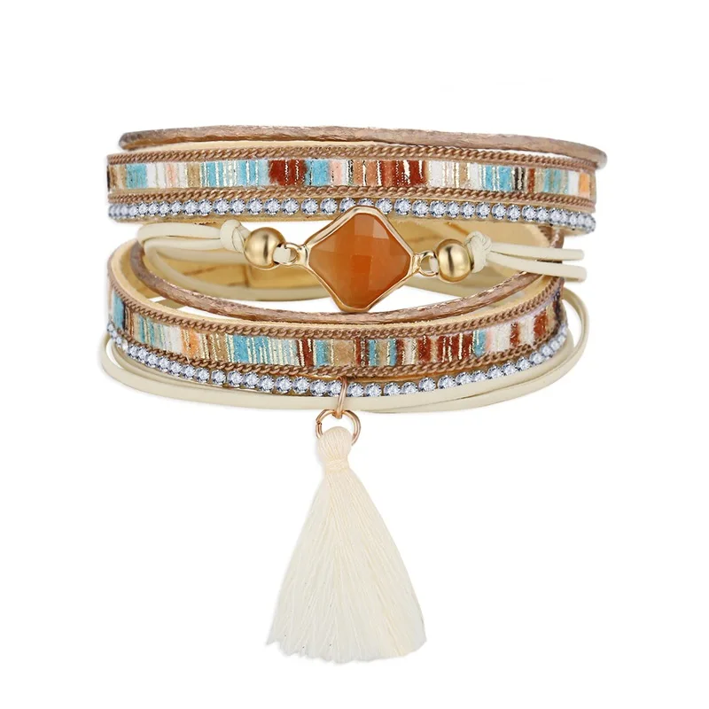 

Bohemian Fringed Leather Bracelet Ladies 2019 Fashion Bracelet and Bracelet Elegant Multi-layer Wide Wrapped Bracelet Jewelry