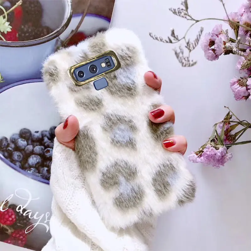 Теплый плюшевый силиконовый чехол для Galaxy Note 8 9 из кроличьего пушистого меха