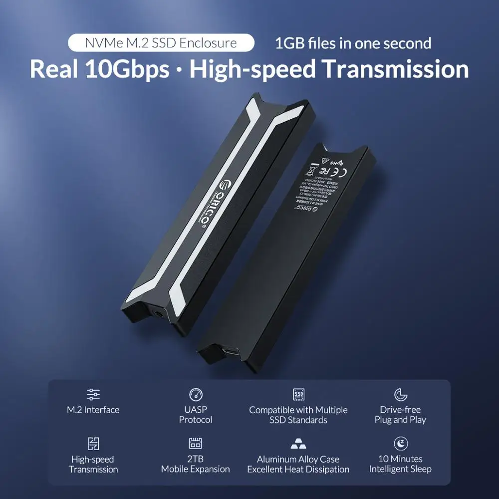 ORICO Aluminum M.2 NVME SSD Case USB C USB 3.1 10Gbps Hard Disk Case Support UASP M.2 USB NVME Enclosure Hard Drive Disk Box