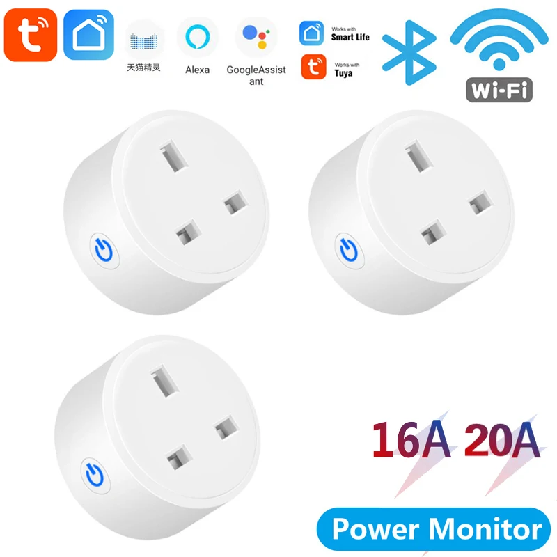 

WiFi Smart Plug 16A/20A UK Socket Tuya Smart Life APP Work With Alexa Google Home Assistant Voice Control Power Monitor Timing