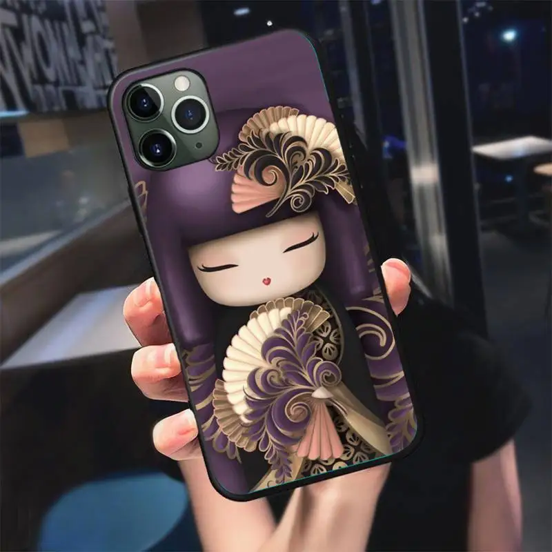 

kawaii Japanese Kokeshi doll Phone Case For Black-Iphone 5 5s se 6 6s 7 8 11 12 X Xs Xr Pro Plus Max Mini Cover