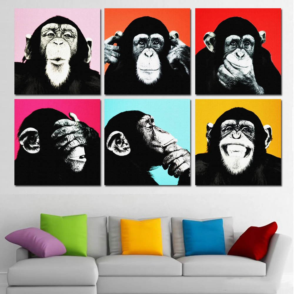 Шесть обезьян Горилла картина маслом на холсте Andy Warhol художественное искусство настенные картины для гостиной дома Современное украшение без рамки