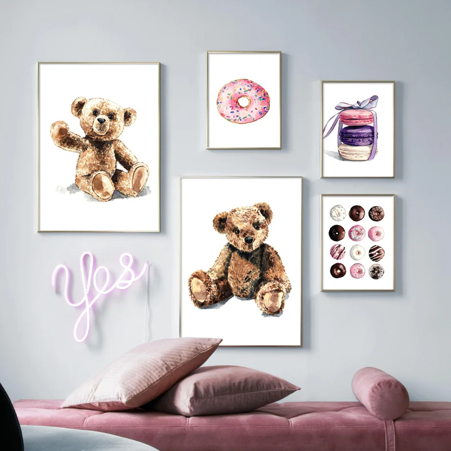 Плюшевый пончик макароны мультфильм стены Искусство Печать холст живопись