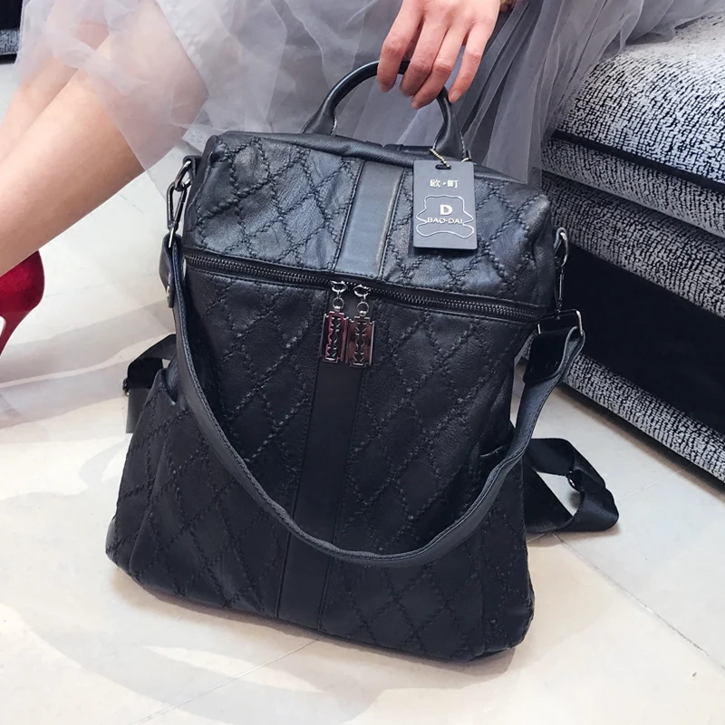 Sheepskin 2020 New Classic Dual-use Backpack Stitching Lattice Ladies Shoulder Bag For Teenage Girl School | Багаж и сумки