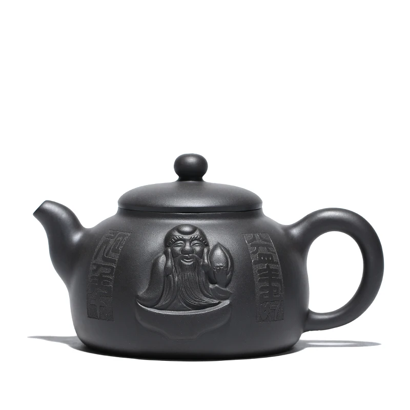 

Yixing recommended pure manual name every month red ore black mud longevity pot teapot tea set