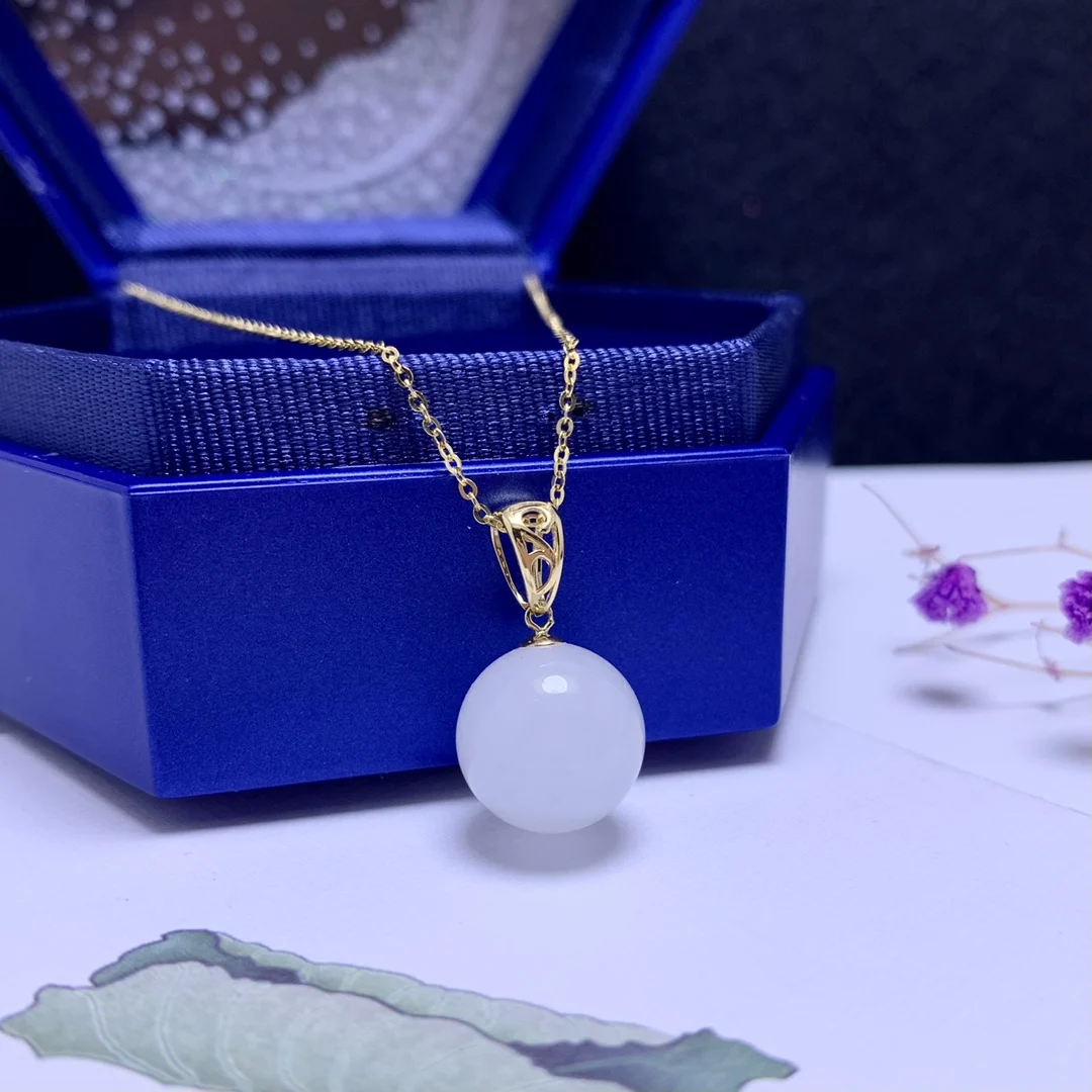 

SHILOVEM 18k yellow gold natural white Jasper pendants Christmas Gift fine Jewelry plant wedding no necklace yzz121266521hby