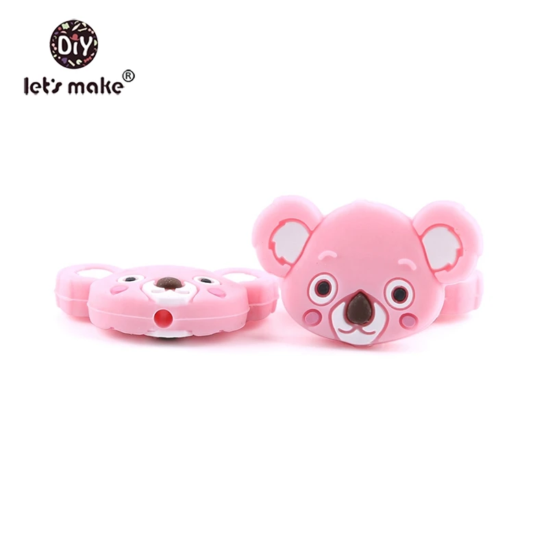 koala pink Let'S Make/1 шт., силиконовый прорезыватель, бусины, Шестигранник, Прорезыватель для зубов, маленькие грызуны, мультфильм, жемчуг, 0-12 месяцев, силиконовая погремушка, детский Прорезыватель - Цвет: koala pink