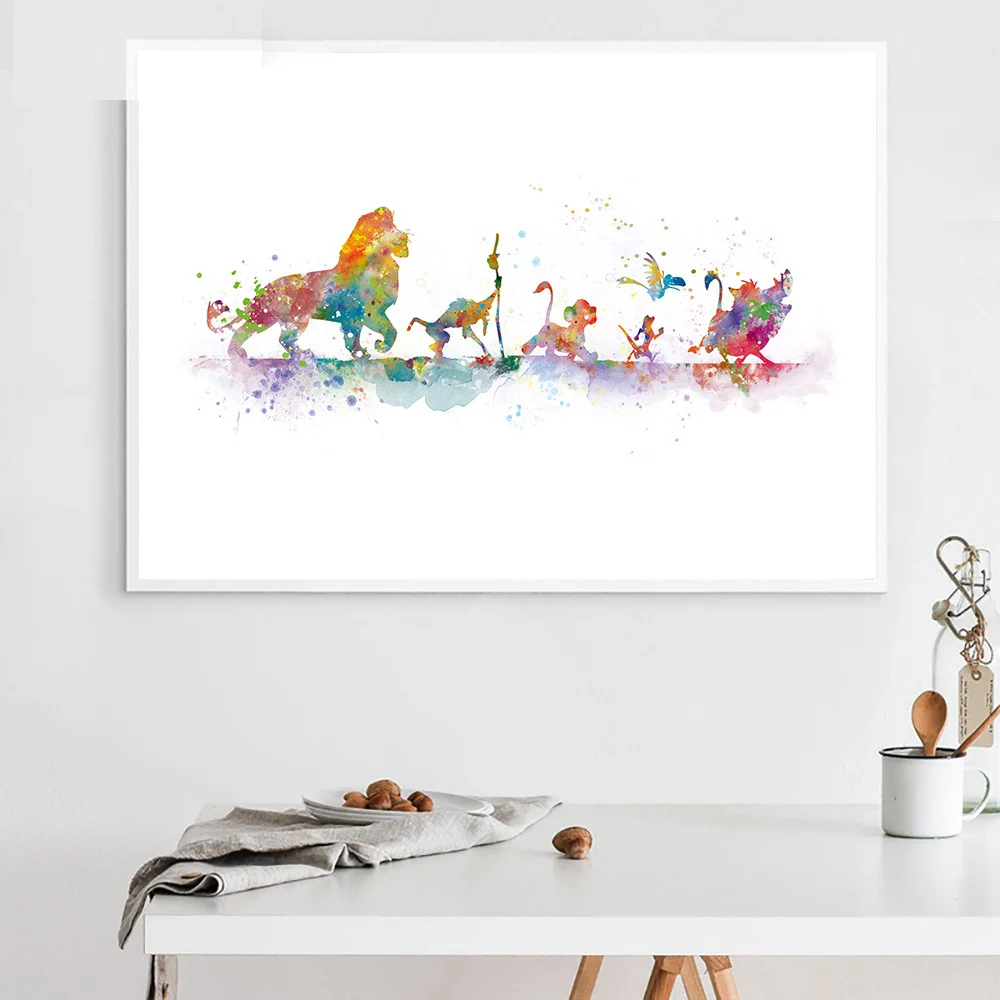 Постер Король Лев Картина на холсте Акварельные картины мультфильм Настенная