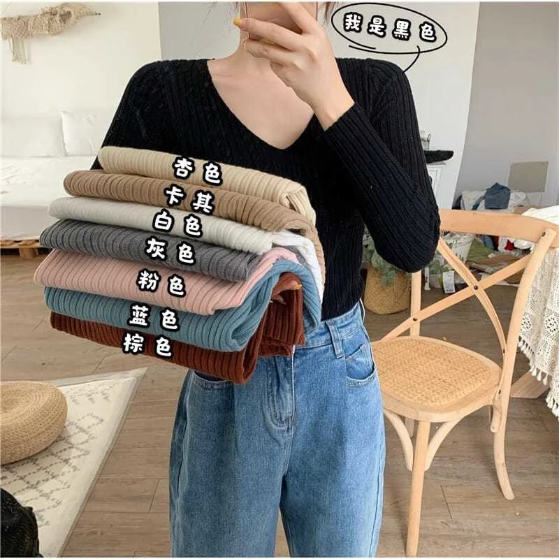 

Woman Sweaters V-neck Sweater Women Fall Long Sleeve Underwear Top