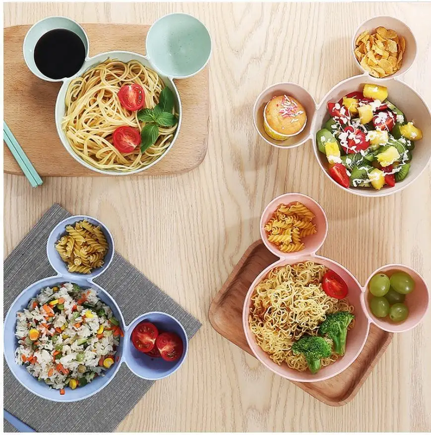 

Children Rice Bowls Lunch Baby Infant Feeding Infant Box Dishes Cartoon Mouse kids Mickey Plastic Snack Plate Tableware 1pcs