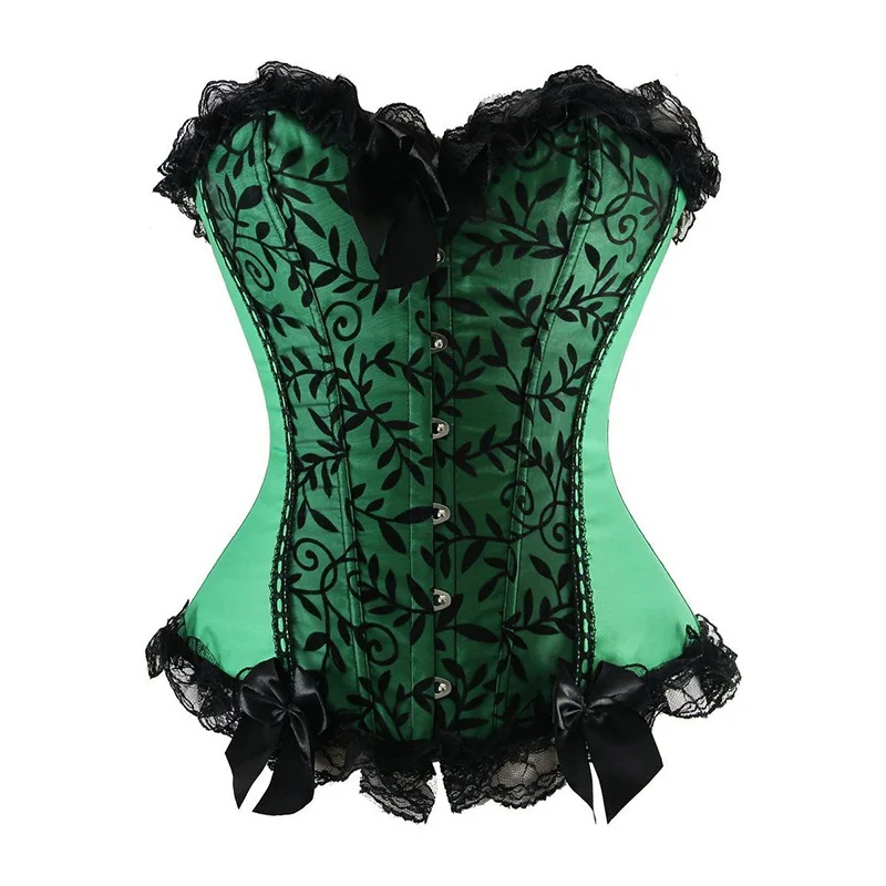 

Lolita Corset Lace Falbala Trim Floral Lace Overlay Bustier Boned Overbust Corselet Steel-Busk Shaper Outfit Sexy Party Dress