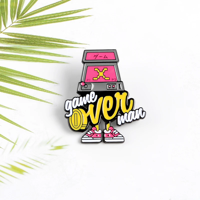 Эмалированные булавки GAME OVER MAN для игровой машины персонализированные броши игры