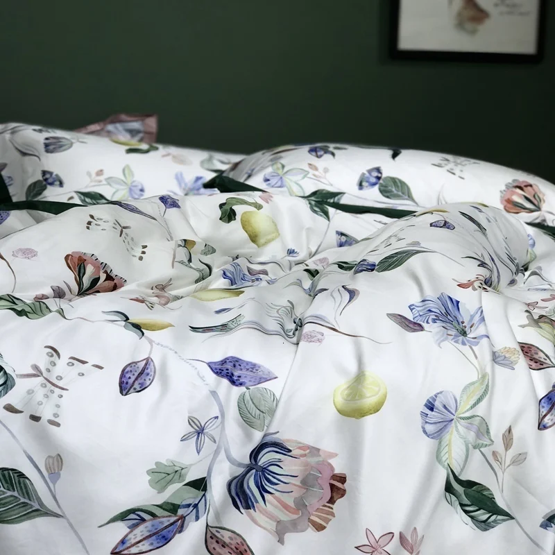 Европейский комплект постельного белья из египетского хлопка, мягкий сатин, цветочный пасторальный Комплект постельного белья, клубничный лист, кактус, пододеяльник, покрывало
