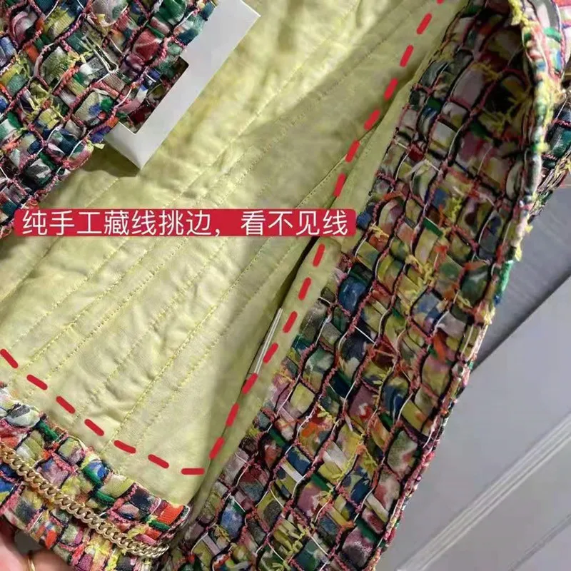 

Short coat 2021 spring/summer embroidery heavy industry color woven tweed round neck jacket